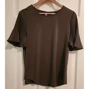 Adrianna Papell Top Medium Short Flutter Sleeves Blouse Dark Gray Shirt